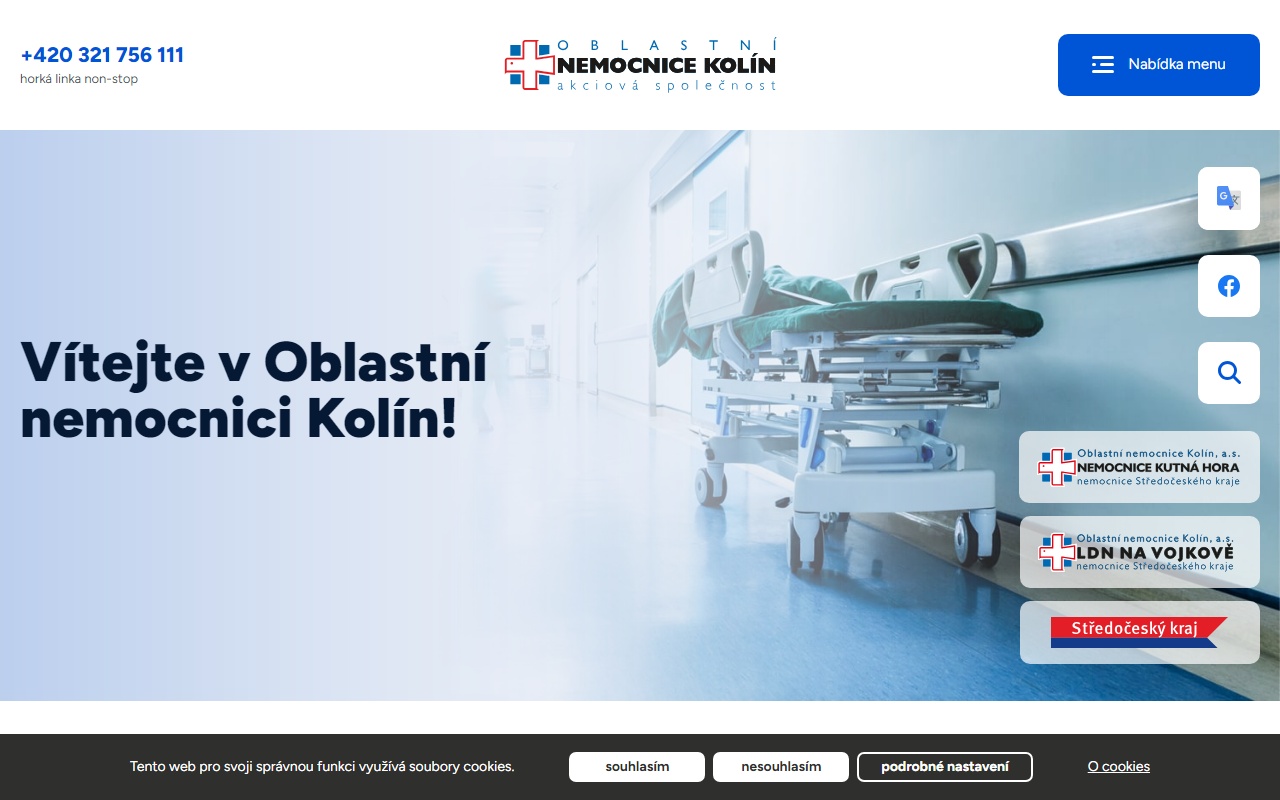 Oblastní nemocnice Kolín, a.s., nemocnice Středočeského kraje, oční ambulance